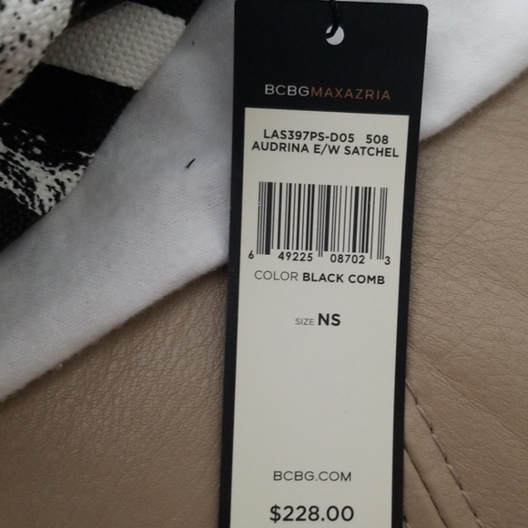NWT BCBGMaxazria black and white stripe canvas bag - Picture 4 of 8